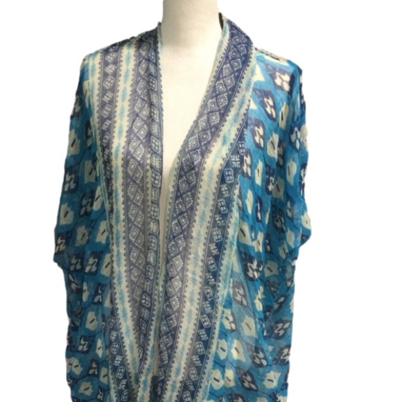 Nwt Anthropologie Subtle Luxury Blue Motif Kimono Wrap - Picture 3 of 11
